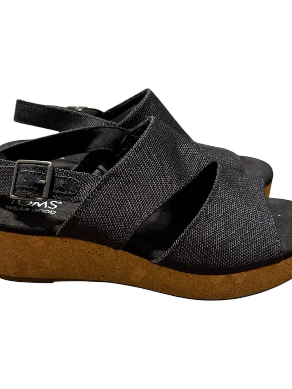 Toms Black Platform Slingback Sandals with Cork Sole